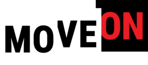 MoveOn's logo; MOVE is in black lettering and ON is in red lettering over a black square